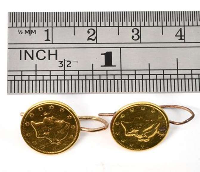 Unusual 1851 $1 Gold Piece Earrings
