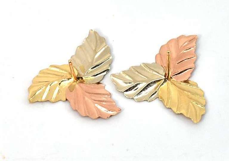 Cute Tri-Color Gold Leaf Earrings