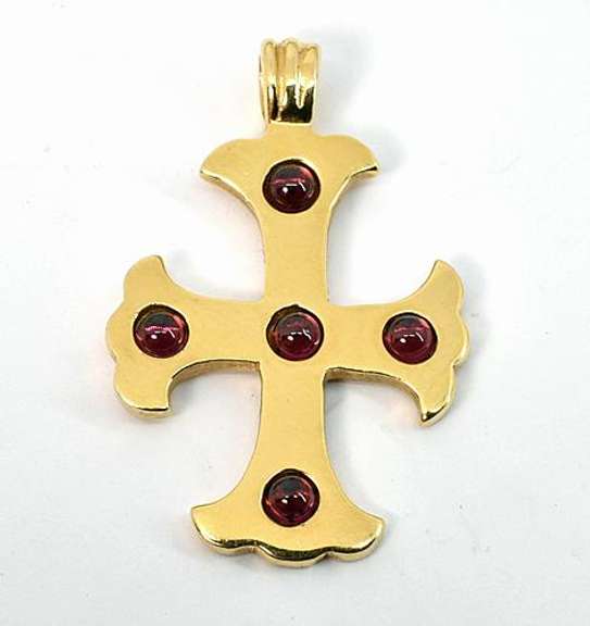 Fashionable Gold Cross with Garnets