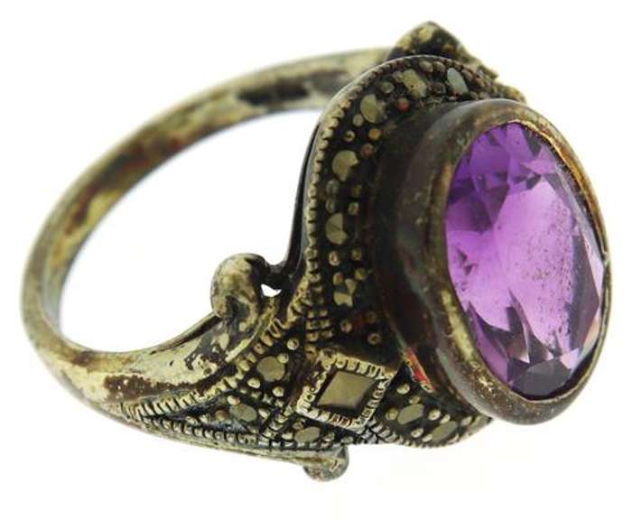 Amethyst and Marcasite Sterling Silver Ring