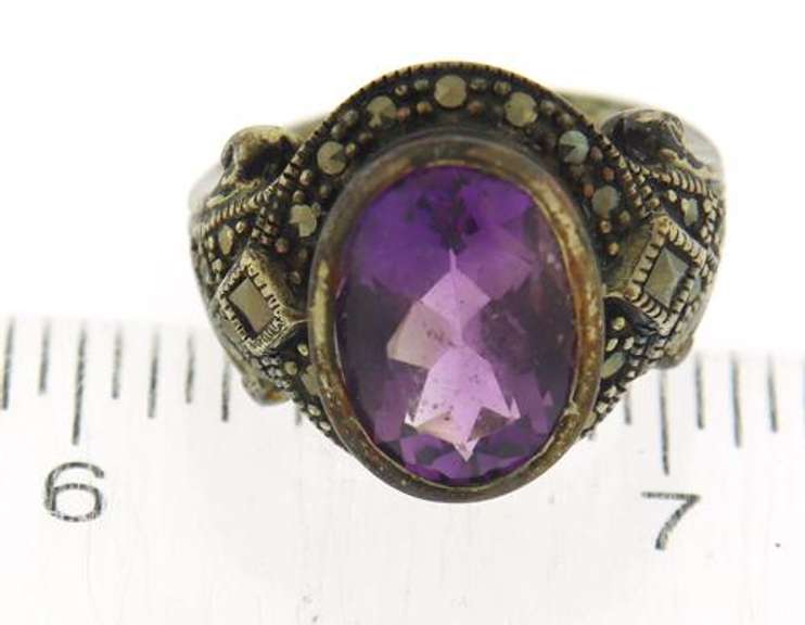 Amethyst and Marcasite Sterling Silver Ring