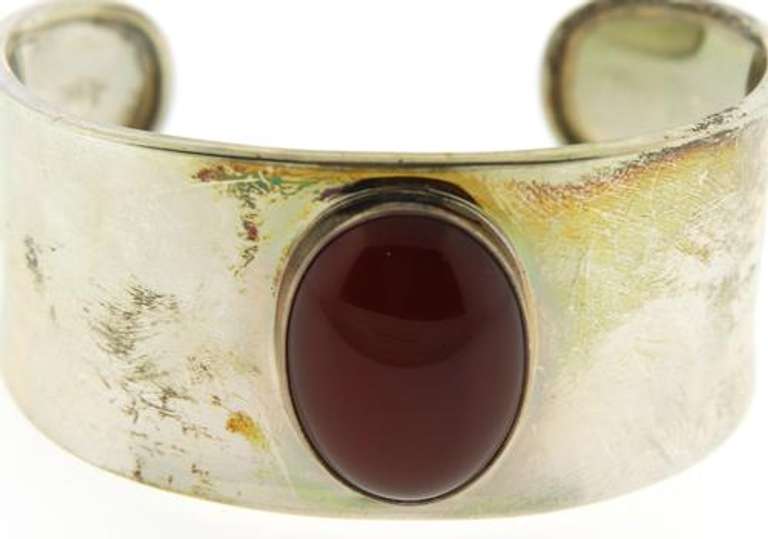Mexico Sterling Silver Carnelian Cuff Bracelet