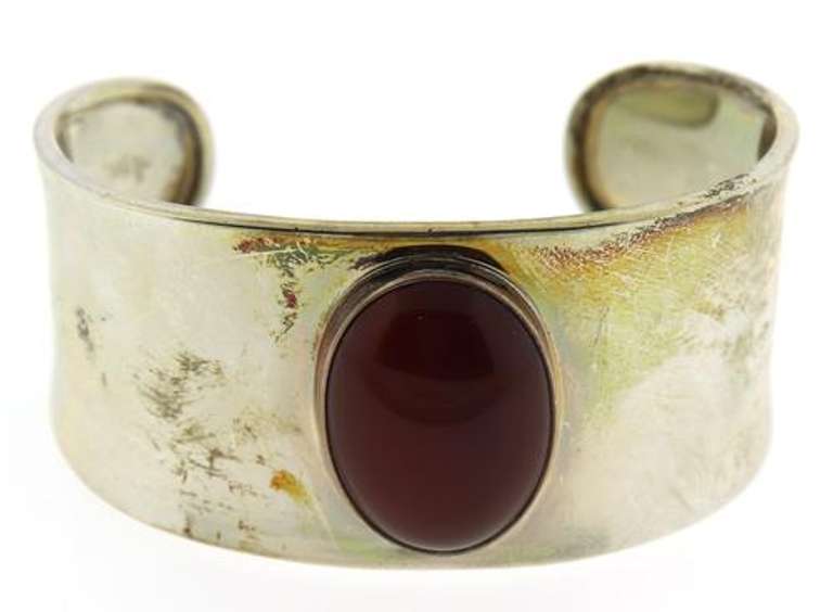 Mexico Sterling Silver Carnelian Cuff Bracelet