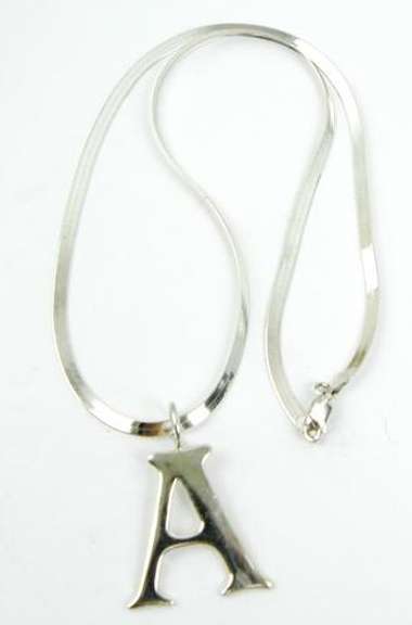 Sterling Silver Large A Pendant & Herringbone Chain