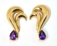 Unusual Amethyst and Gold Earrings