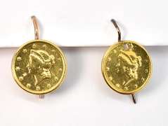 Unusual 1851 $1 Gold Piece Earrings