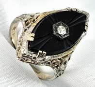 Vintage Filigree WG Black Onyx Ring