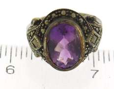 Amethyst and Marcasite Sterling Silver Ring