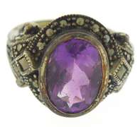 Amethyst and Marcasite Sterling Silver Ring