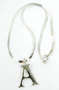 Sterling Silver Large A Pendant & Herringbone Chain