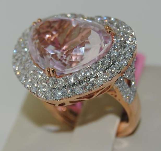 14kt Rose Gold Kunzite & Diamond Cocktail Ring