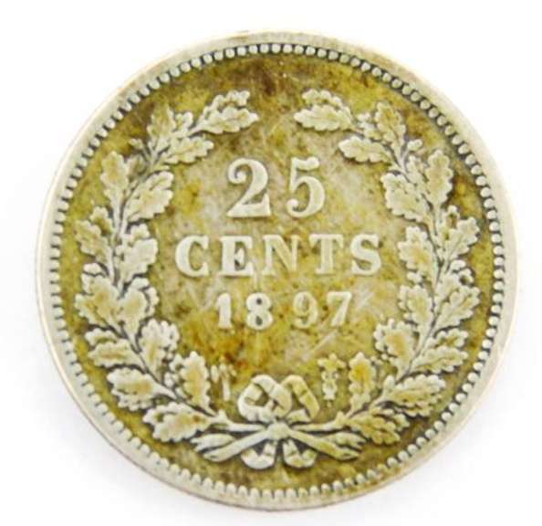 1897 Netherlands .640 Silver 25 Cent Coin