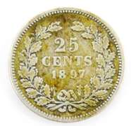 1897 Netherlands .640 Silver 25 Cent Coin