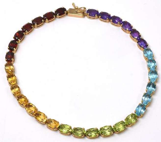 Cool Rainbow Multi-Gem Bracelet in 14KT Yellow Gold