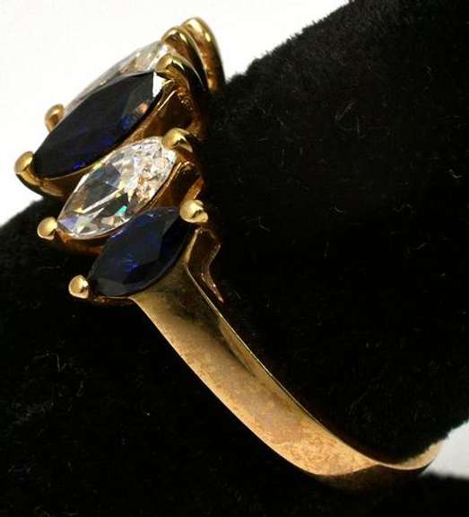 CZ & Sapphire Marquise Ring in 14KT Yellow Gold