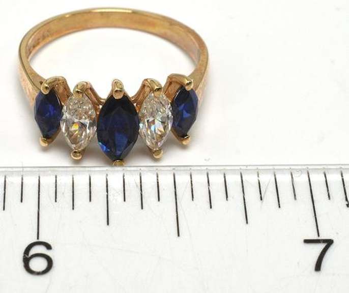 CZ & Sapphire Marquise Ring in 14KT Yellow Gold