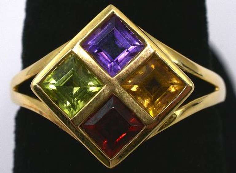 Mod Geometric Multi-Stone Ring in 14KT Yellow Gold