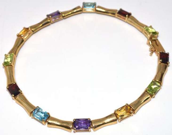 Classy Bar-Link Multi-Gem Bracelet in 14KT Yellow Gold
