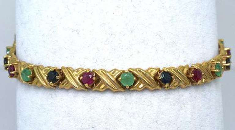 Colorful Multi-Gem X-Link Bracelet in 14KT Yellow Gold