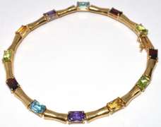 Classy Bar-Link Multi-Gem Bracelet in 14KT Yellow Gold