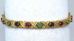 Colorful Multi-Gem X-Link Bracelet in 14KT Yellow Gold