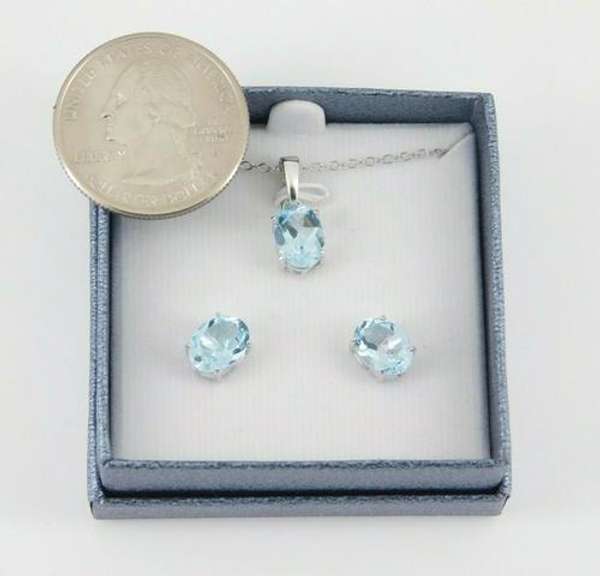Set of Sterling Silver Blue Topaz Earrings and Necklace