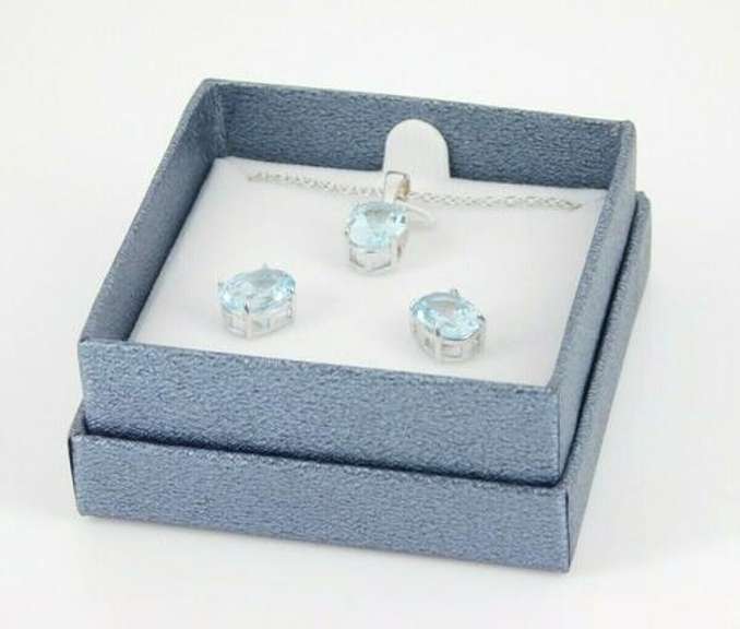 Set of Sterling Silver Blue Topaz Earrings and Necklace