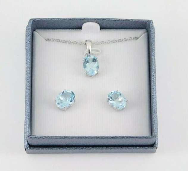Set of Sterling Silver Blue Topaz Earrings and Necklace