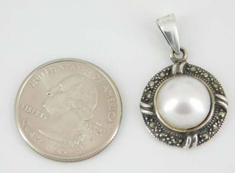 Sterling Silver Pearl & Marcasite Pendant