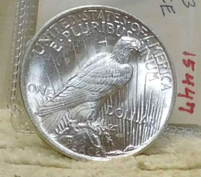 1923 Peace Dollar, almost Uncirculated, Lusterous.