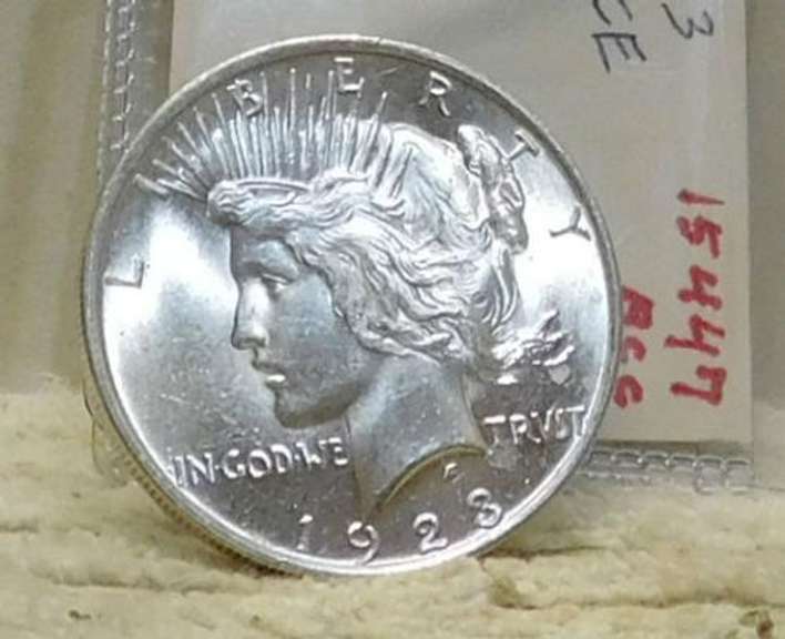 1923 Peace Dollar, almost Uncirculated, Lusterous.