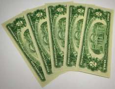 (5) Crisp Exceptional 1963 $2 Red Seal Notes Consecutive Serial Numbers!