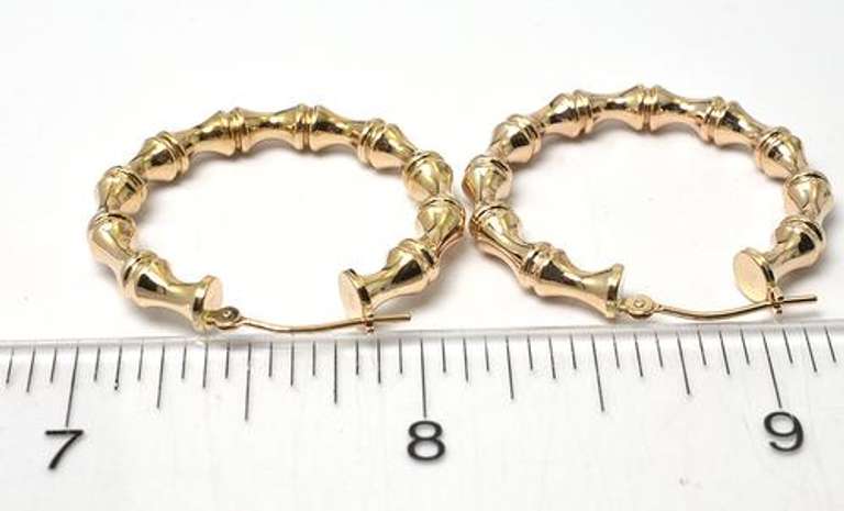 Bamboo Style Hoop Earrings in 14KT Yellow Gold