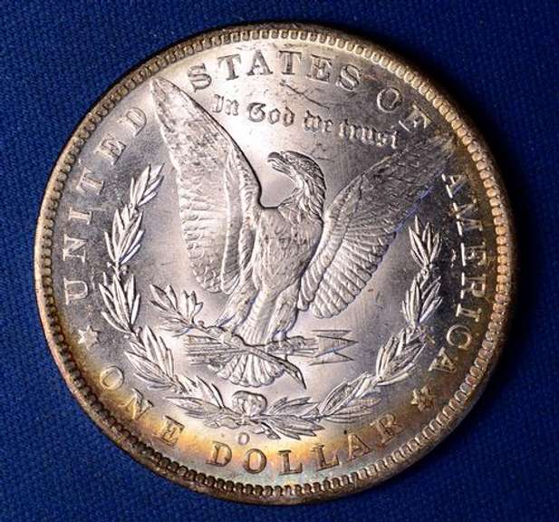 Colorful Toned 1885-O Morgan Dollar, Frosty BU