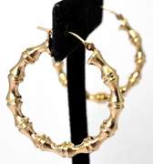 Bamboo Style Hoop Earrings in 14KT Yellow Gold