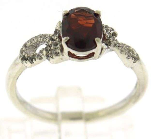 Sterling Silver Garnet and CZ Ring