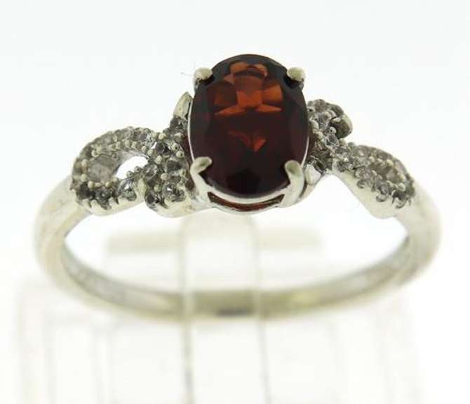 Sterling Silver Garnet and CZ Ring