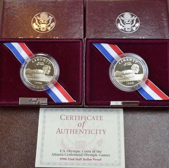 2 x 1996 Swimming 50c Commems Proof, OGP