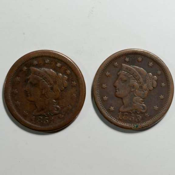 1/1/1/1851 &1853/3 Large Cents Each Rarity 3 +
