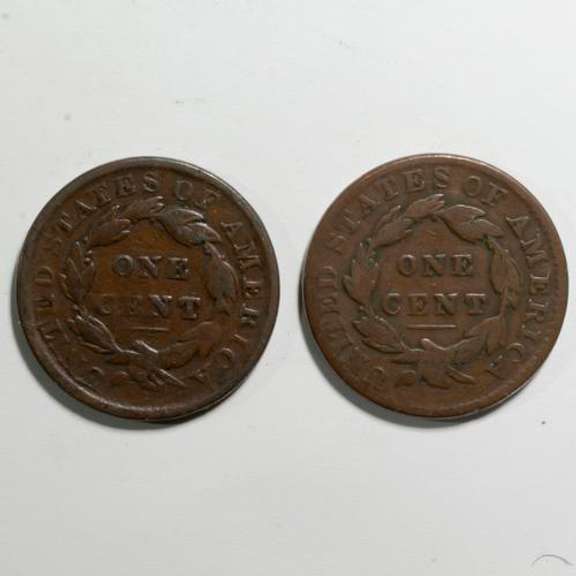 Two 1833 Large Cents