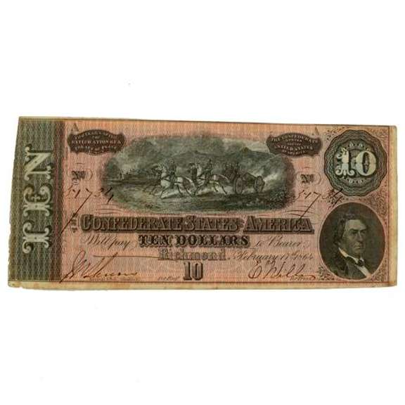 $10 Confederate Note Feb 17 1864 Near Uncirculated