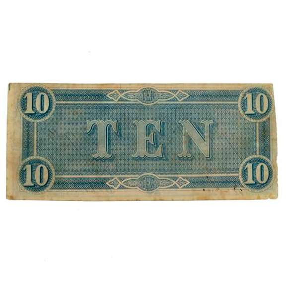 $10 Confederate Note Feb 17 1864 Near Uncirculated