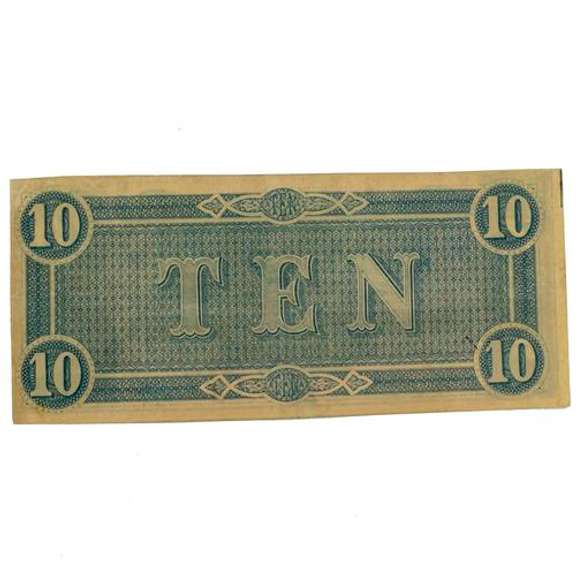 $10 Confederate Note Feb 17 1864 Near Uncirculated