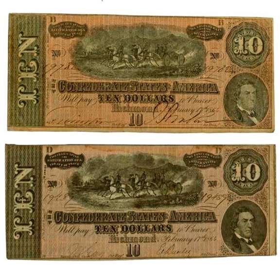 2 Near $10 Confederate Notes Feb 17 1864 CR-68