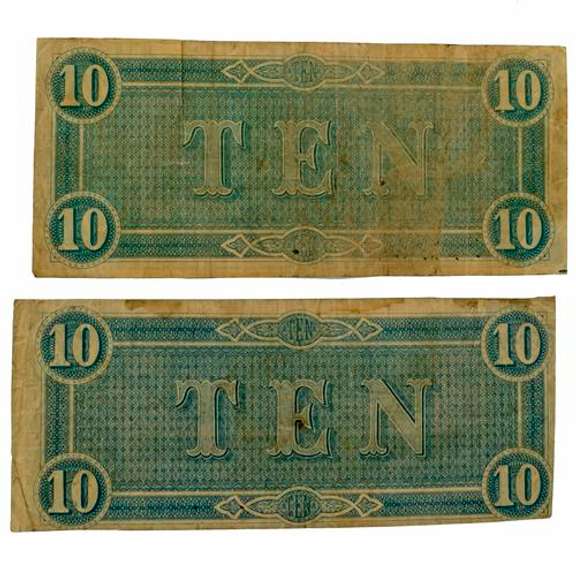 2 Near $10 Confederate Notes Feb 17 1864 CR-68