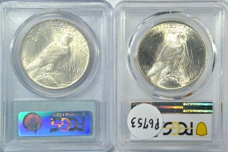 Near Gem BU 1923 & 1924 Peace Silver Dollars. PCGS MS64