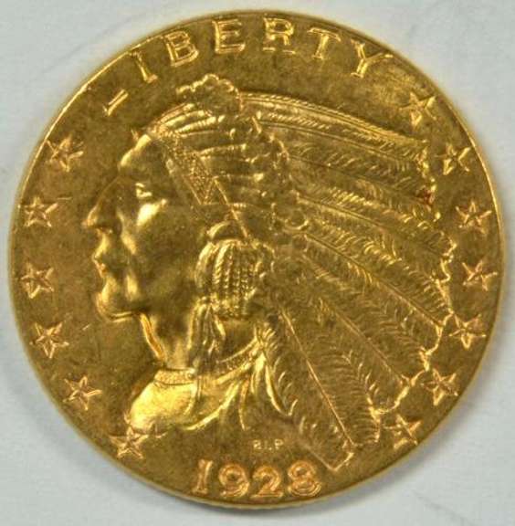 Investment quality BU 1928 US $2.50 Indian Gold Piece