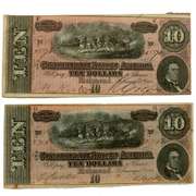 2 $10 Confederate Notes Feb 17 1864 CR-68