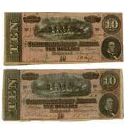 2 Near $10 Confederate Notes Feb 17 1864 CR-68