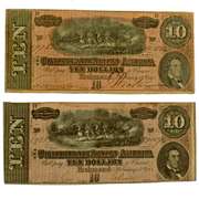 2 Near $10 Confederate Notes Feb 17 1864 CR-68